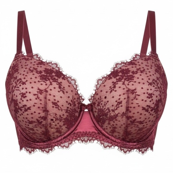 Victoria's Secret Other - Victoria's Secret Dream Angels Lined Demi Bra Burgundy‎ Lace 34DDD Coquette